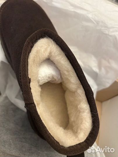 Угги шоколадного цвета, натуральная замша, шерсть