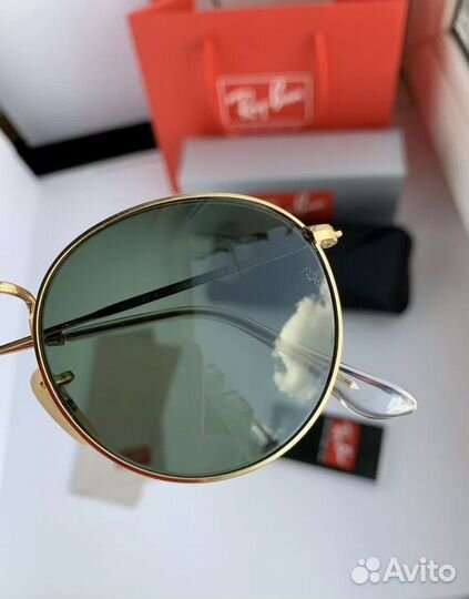 Очки ray ban round metal зеленые