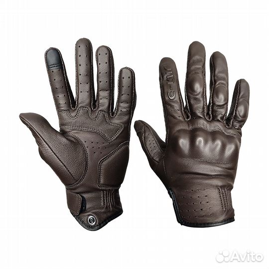 Мотоперчатки кожаные E-Riil коричневые