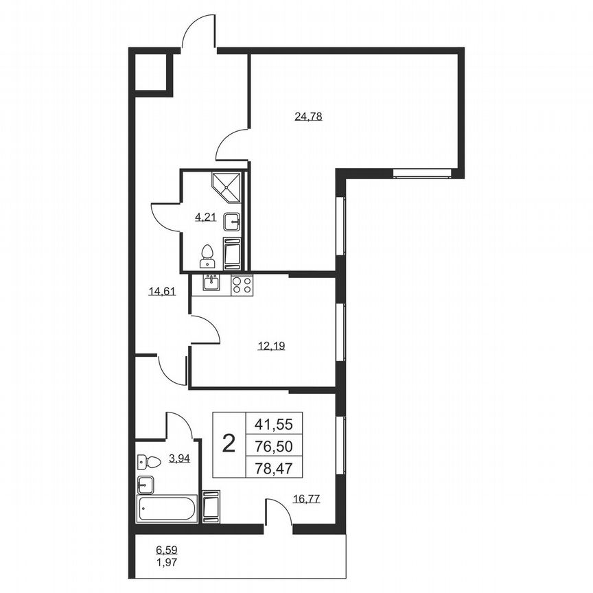 2-к. квартира, 78,5 м², 10/19 эт.