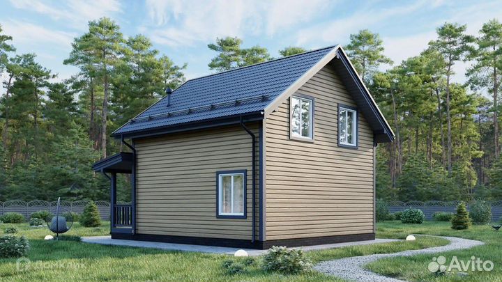 Дом из бруса под усадку 7x7 м / 98 м2