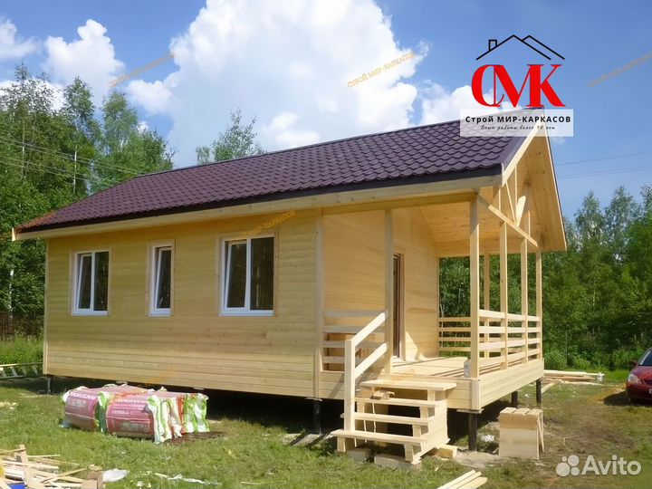 Дачный домик 9х6м с террасой и крыльцом
