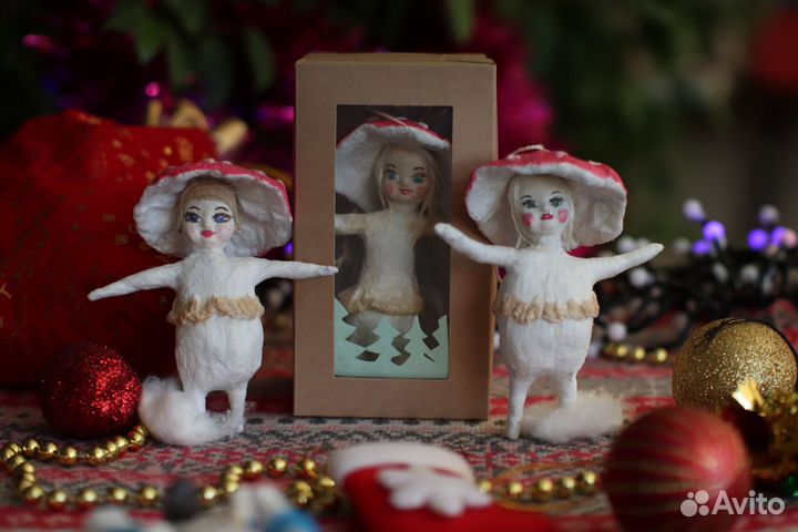 Ватные елочные игрушки ручной работы