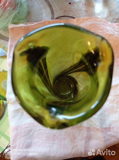 Ваза для цветов СССР, цветное гутное стекло