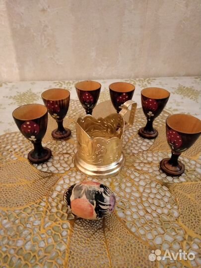 Подстаканник, деревянные рюмки,яйцо СССР