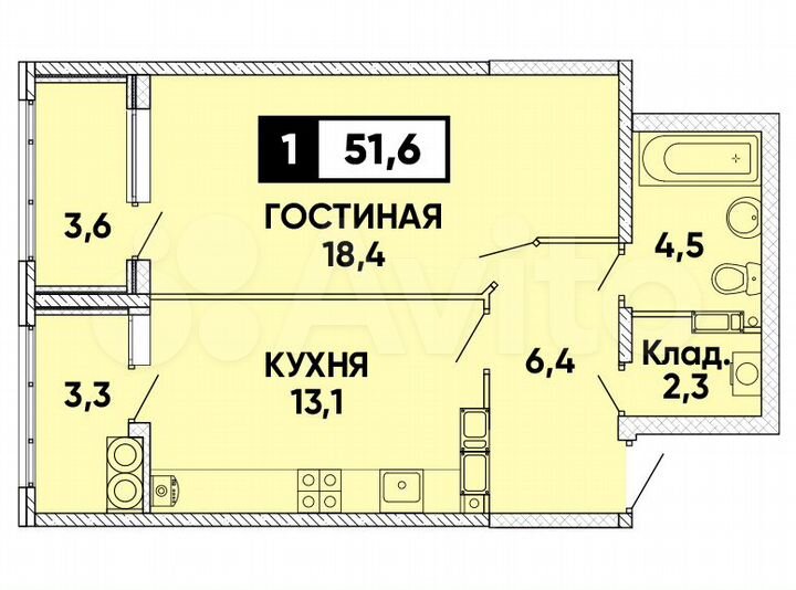 1-к. квартира, 52 м², 14/24 эт.
