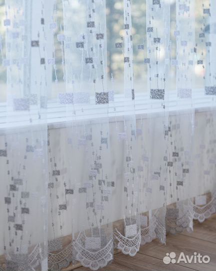 Тюль Мона Серебро готовый на окна пошив