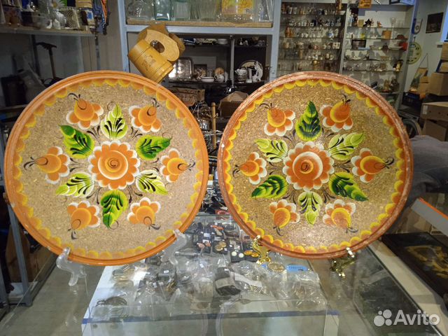 Пара настенных тарелок-панно, лотом Пресс-опил