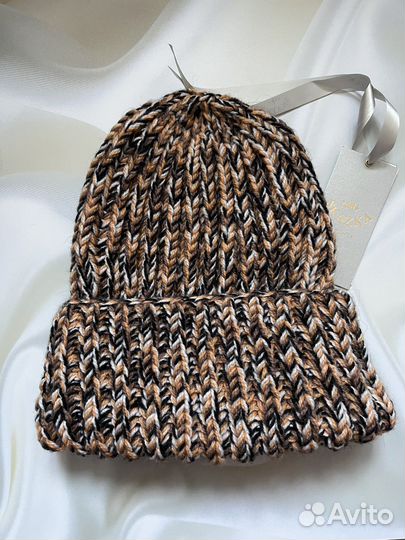 Шапка вязаная, объемная, меланж