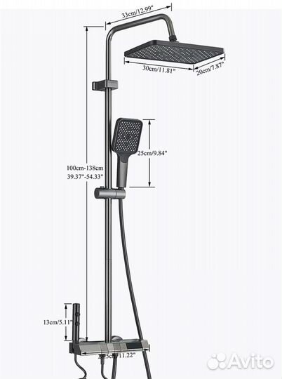 Душевая система с тропическим душем дисплеем 4в1