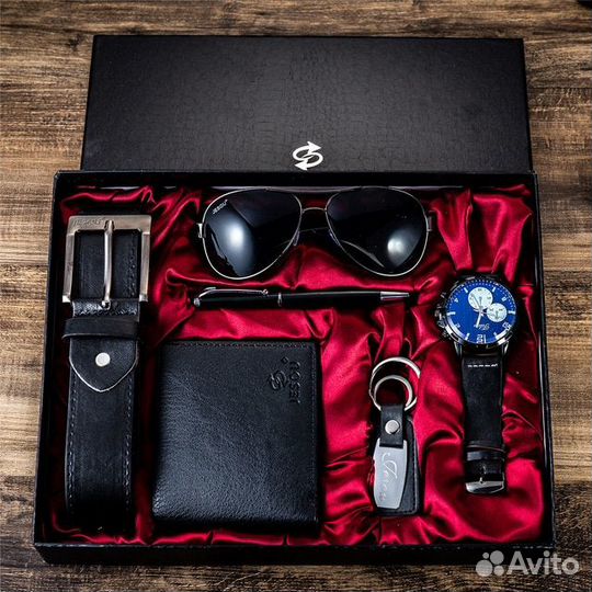 Часы Очки Ремень Бумажник Подарочный набор