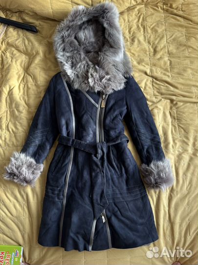 Натуральная дубленка из меха тоскана синяя