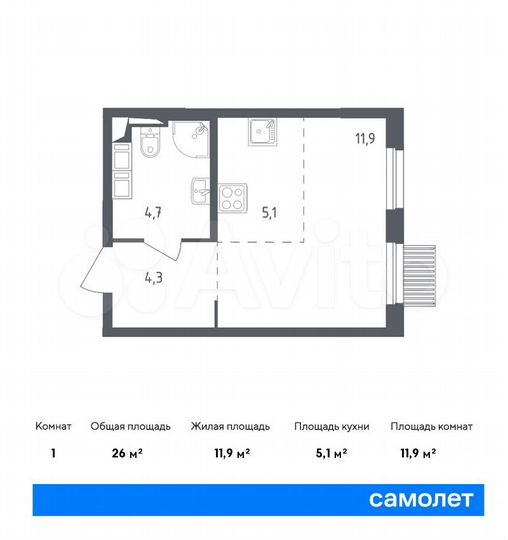 Квартира-студия, 26 м², 5/17 эт.
