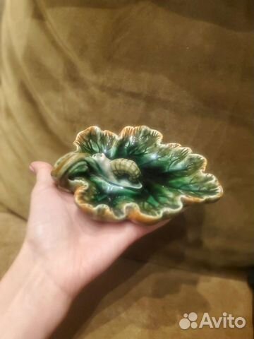 Винтажная пепельница Улитка на листе, 1950