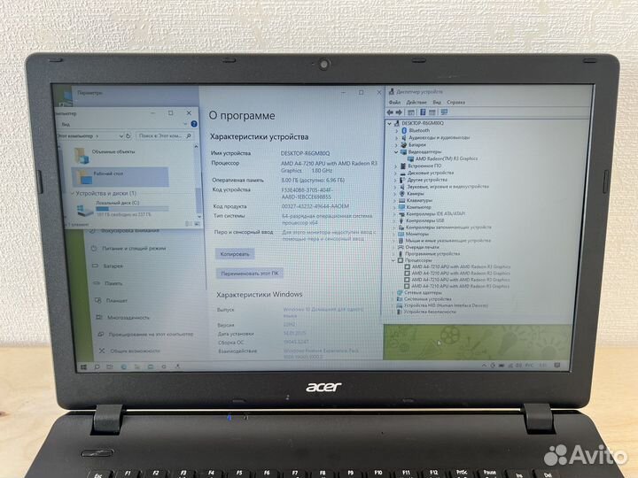 Ноутбук Acer Aspire ES1 AMD A4 7210/8gb/SSD