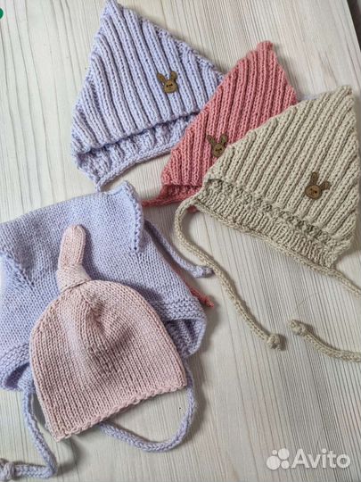 Вязаная шапочка эльф на осень новая до годика