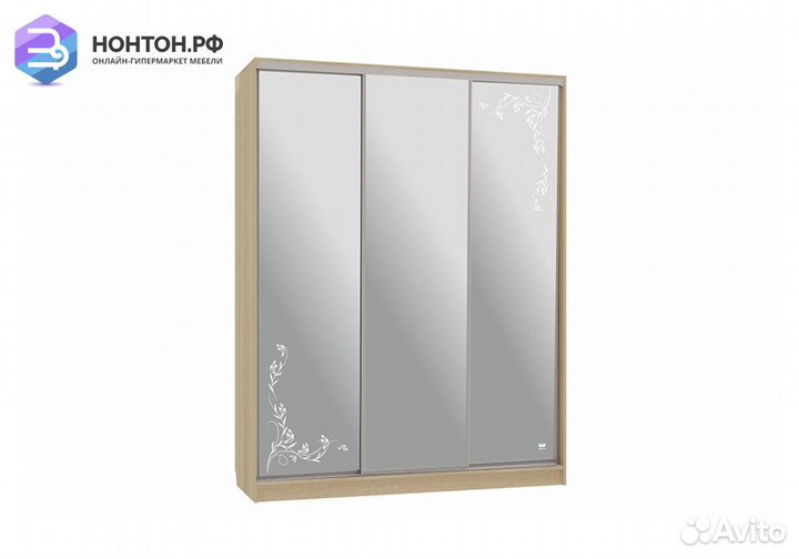 Шкаф-купе Бассо 4-600 цветы 2 дуб сонома