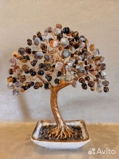 Дерево счастья из тиг.глаза, ботсванск. и кр.агата