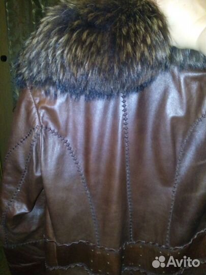 Шикарное кожаное пальто с мехом