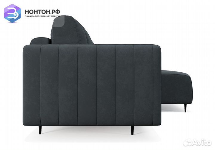 Угловой диван пантограф Маркфул велюр серо-синий