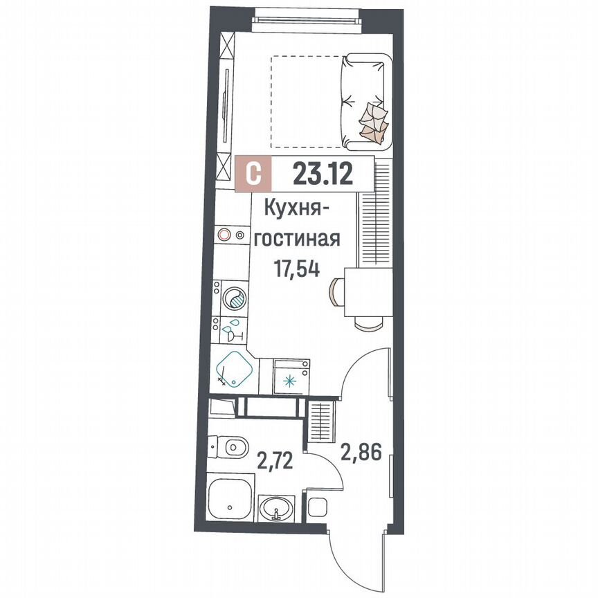 Квартира-студия, 23,1 м², 4/18 эт.