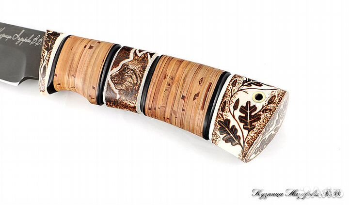 Авторский нож Овод Х12мф береста кость