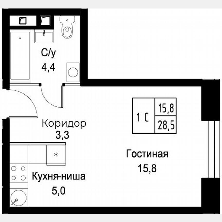 Апартаменты-студия, 28,5 м², 13/30 эт.