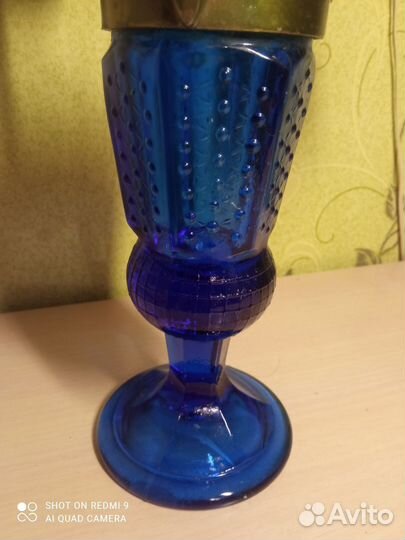 Подсвечник. Синее стекло. Латунь