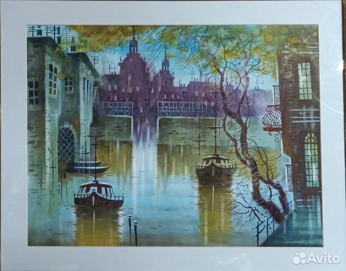 Акварель картина рукописная Л.С. Герасимов