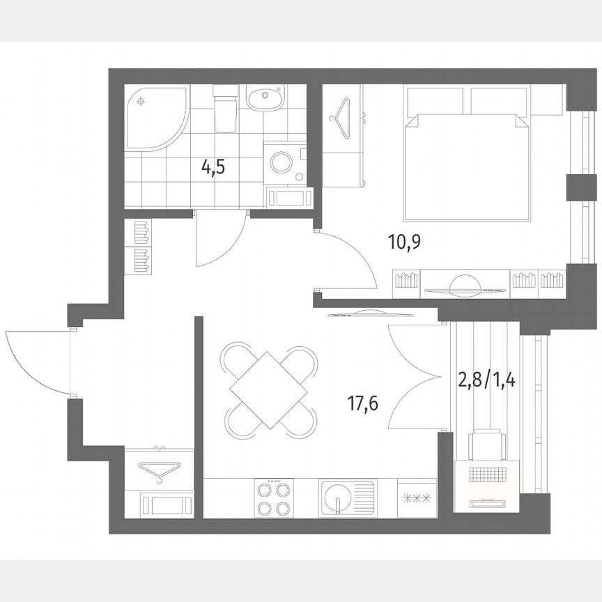 1-к. квартира, 34,6 м², 6/9 эт.