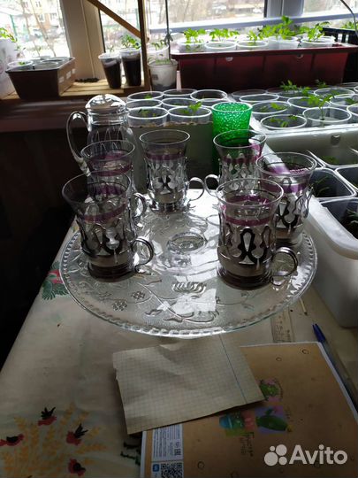 Большой винтажный графин со стаканами