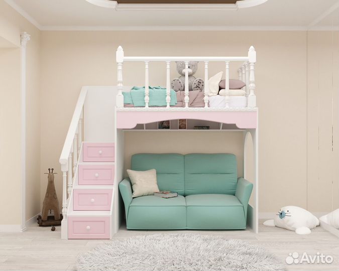 Кровать-чердак двухъярусная Сказочный замок