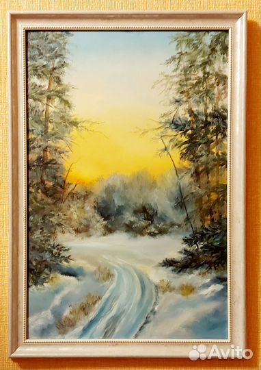 Картина маслом на холсте зимний пейзаж