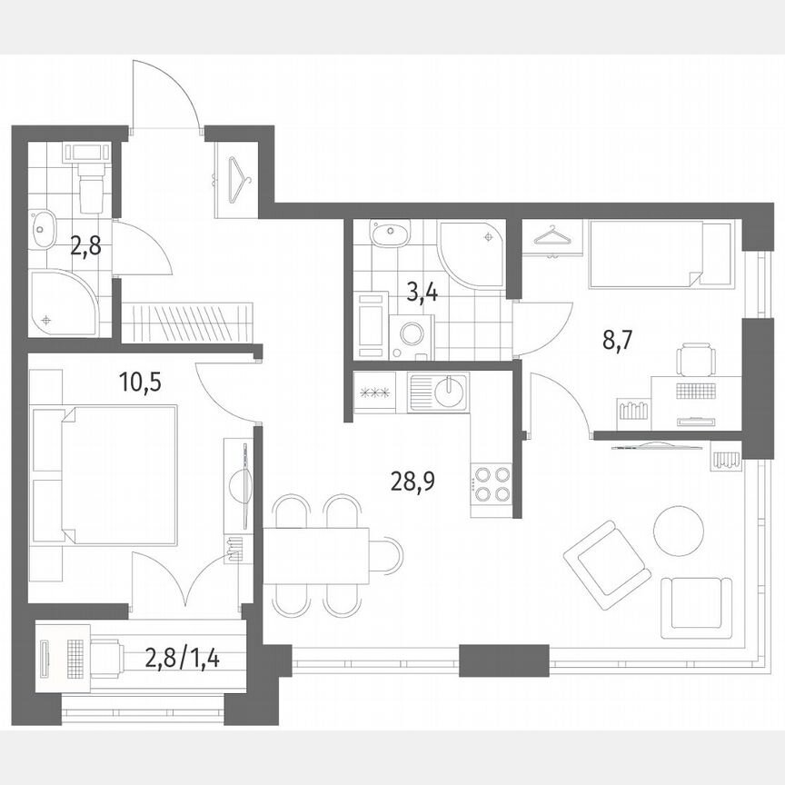 2-к. квартира, 55,4 м², 8/9 эт.