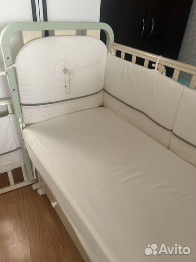 Детская кровать c ящиком, фисташка-ваниль+матрас