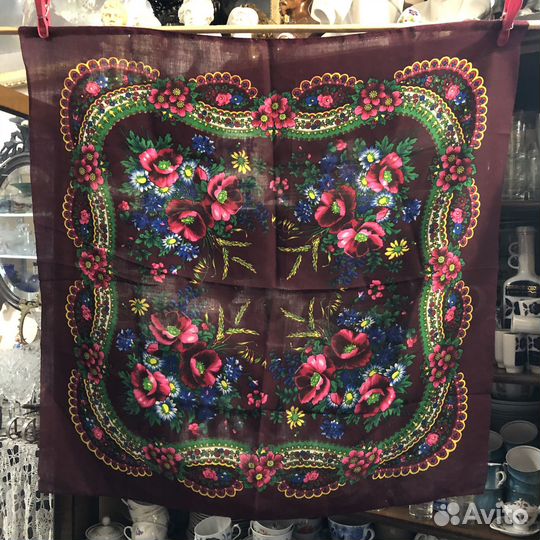 Платок павловопосадский маки 75х75