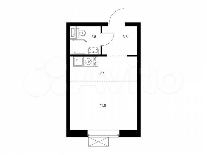 Квартира-студия, 23,6 м², 2/33 эт.
