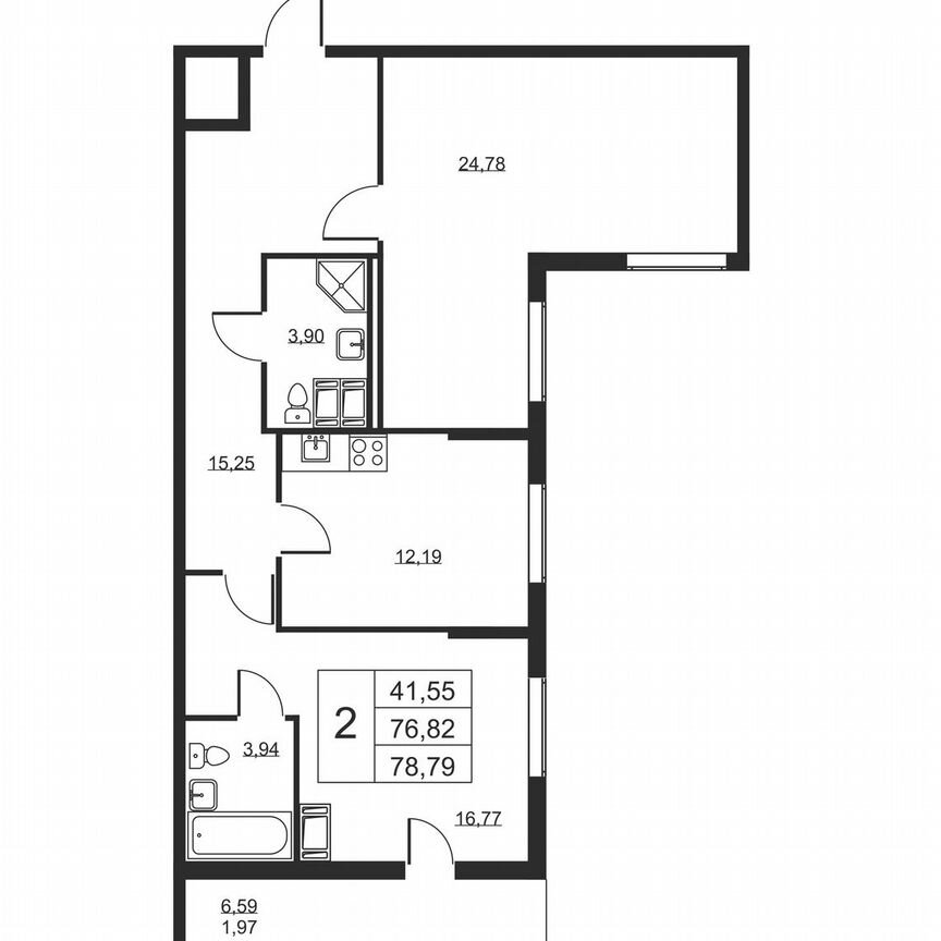 2-к. квартира, 78,8 м², 17/19 эт.