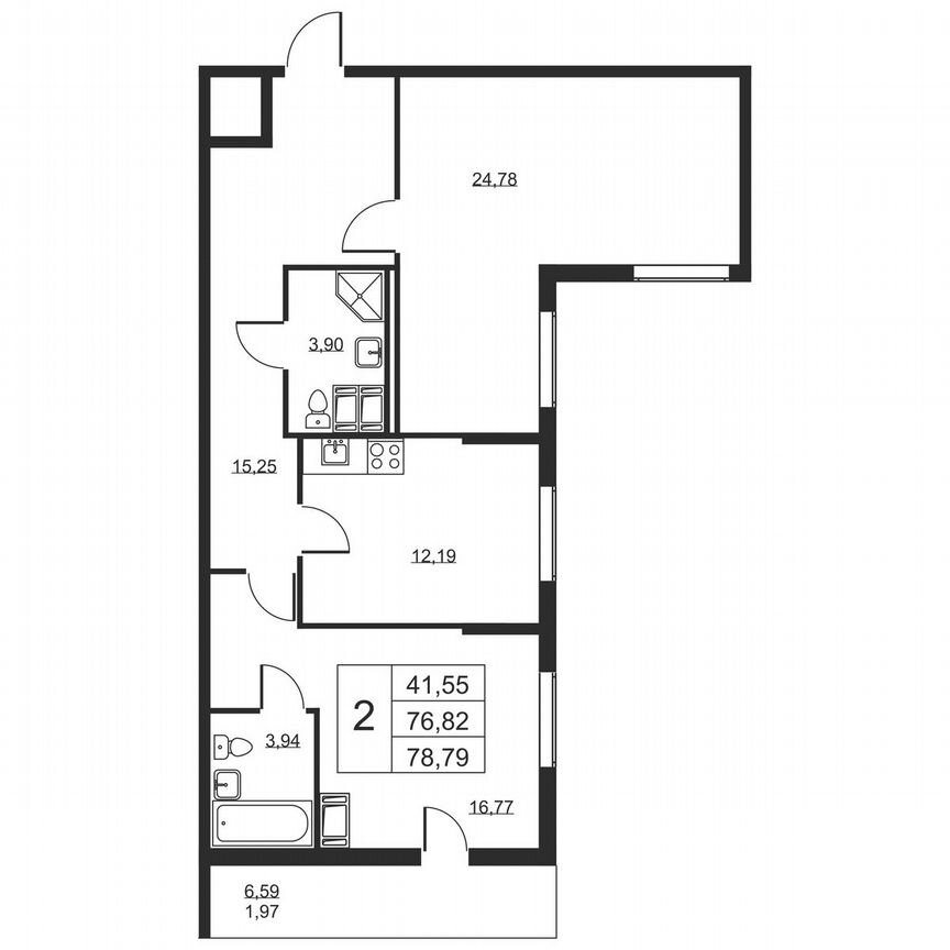 2-к. квартира, 78,8 м², 17/19 эт.