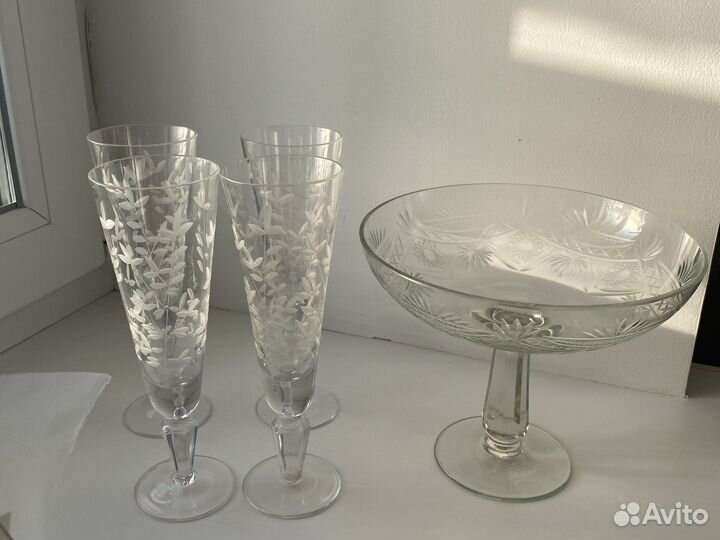 Фужеры весна Е.Рогов, ваза хрустальная винтаж