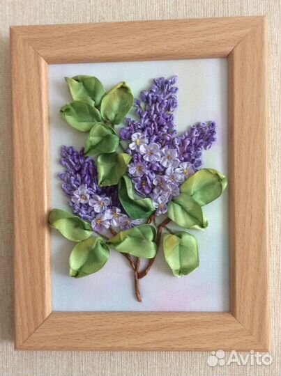 Картины вышитые лентами «Сирень»