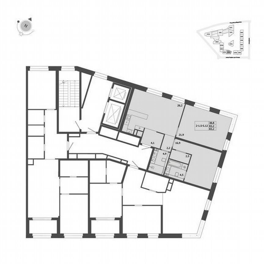 2-к. квартира, 83,2 м², 8/9 эт.