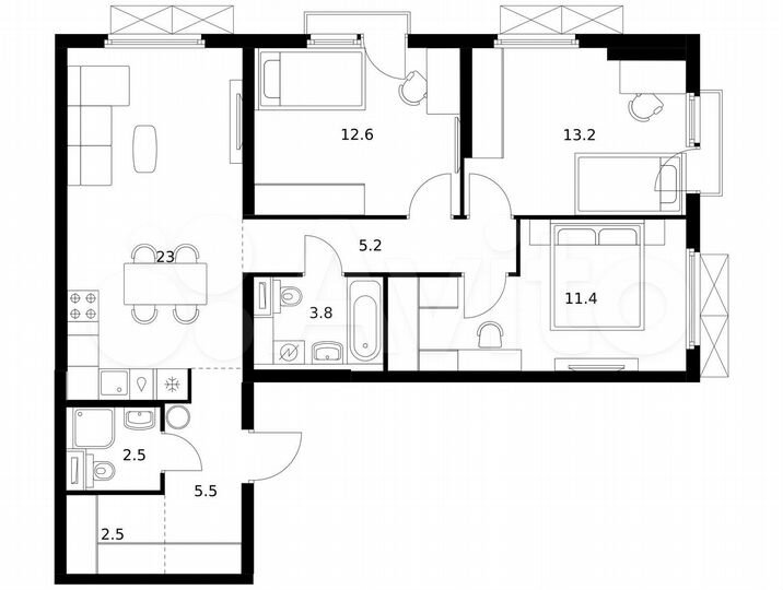 3-к. квартира, 82,6 м², 3/25 эт.