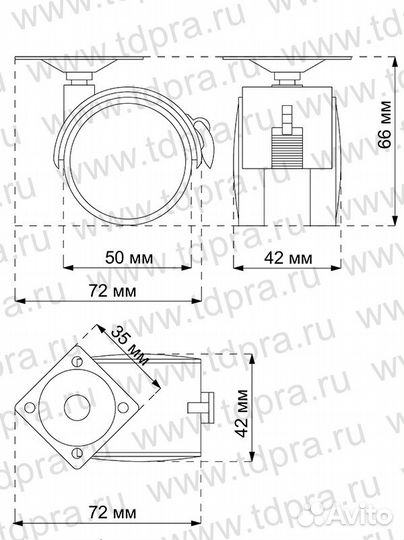 Опора колёсная D50 чёрная, на площадке со стопором
