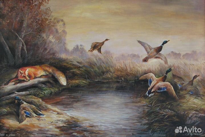 Охота.Авторская живопись.Картина маслом на холсте