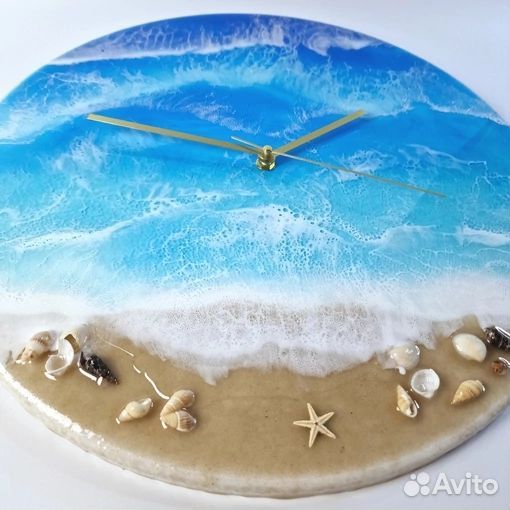Часы из эпоксидной смолы 40 см море