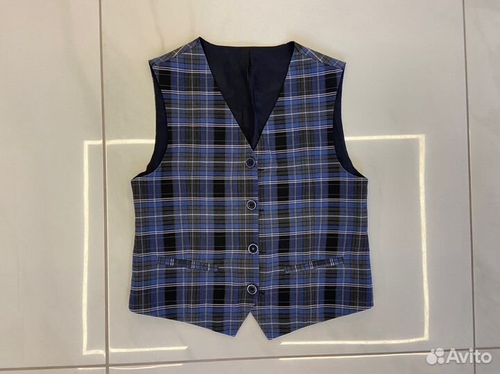 Жилет школьный серо-голубая клетка Юнион-центр