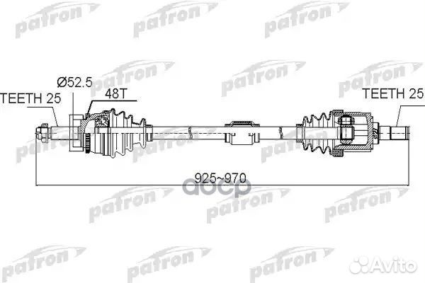 Полуось передний мост справа 25X925X70X25 ABS:4