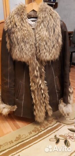 Дубленка Мех Воротник енот натурал бу 48-50р