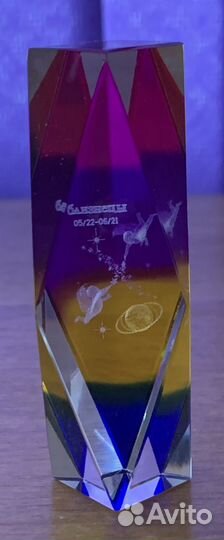 Стеклянный многогранник с 3D картинкой Близнецы